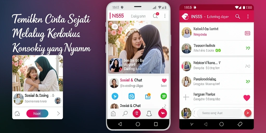 Tampilan antarmuka modern INS55 untuk aplikasi Dating App.