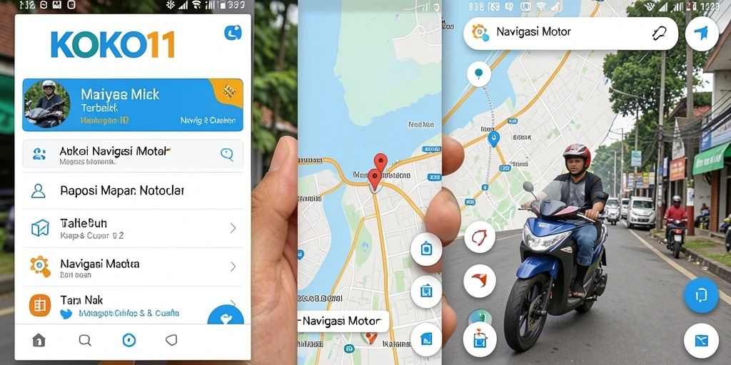 Antarmuka aplikasi KOKO11 menampilkan peta navigasi motor yang interaktif dan informatif.