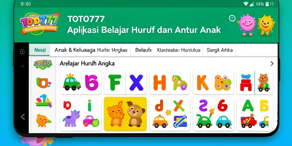 Tampilan antarmuka TOTO777 untuk belajar huruf dan angka.